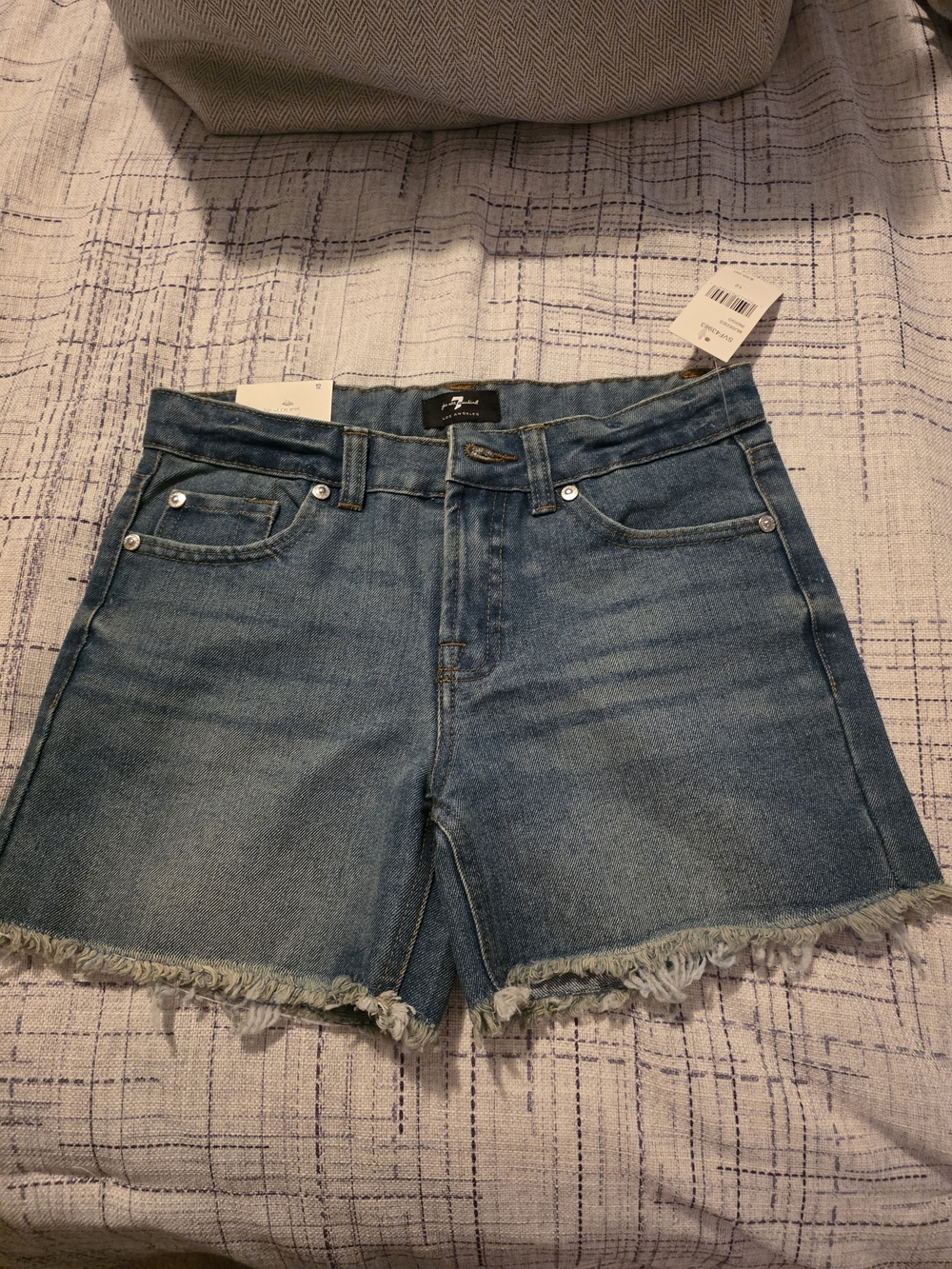 7 For All Mankind Denim Frayed Hem Shorts - Light Blue